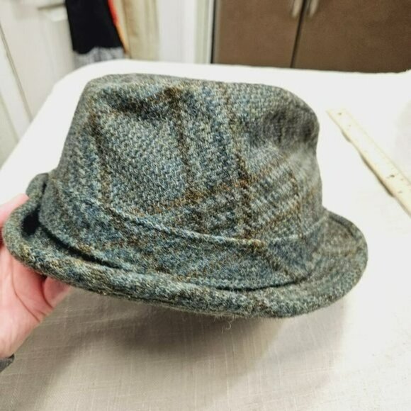 No brand Vintage Wool Plaid Fedora Green Brown small tear in liner no size a bit - Picture 10 of 16